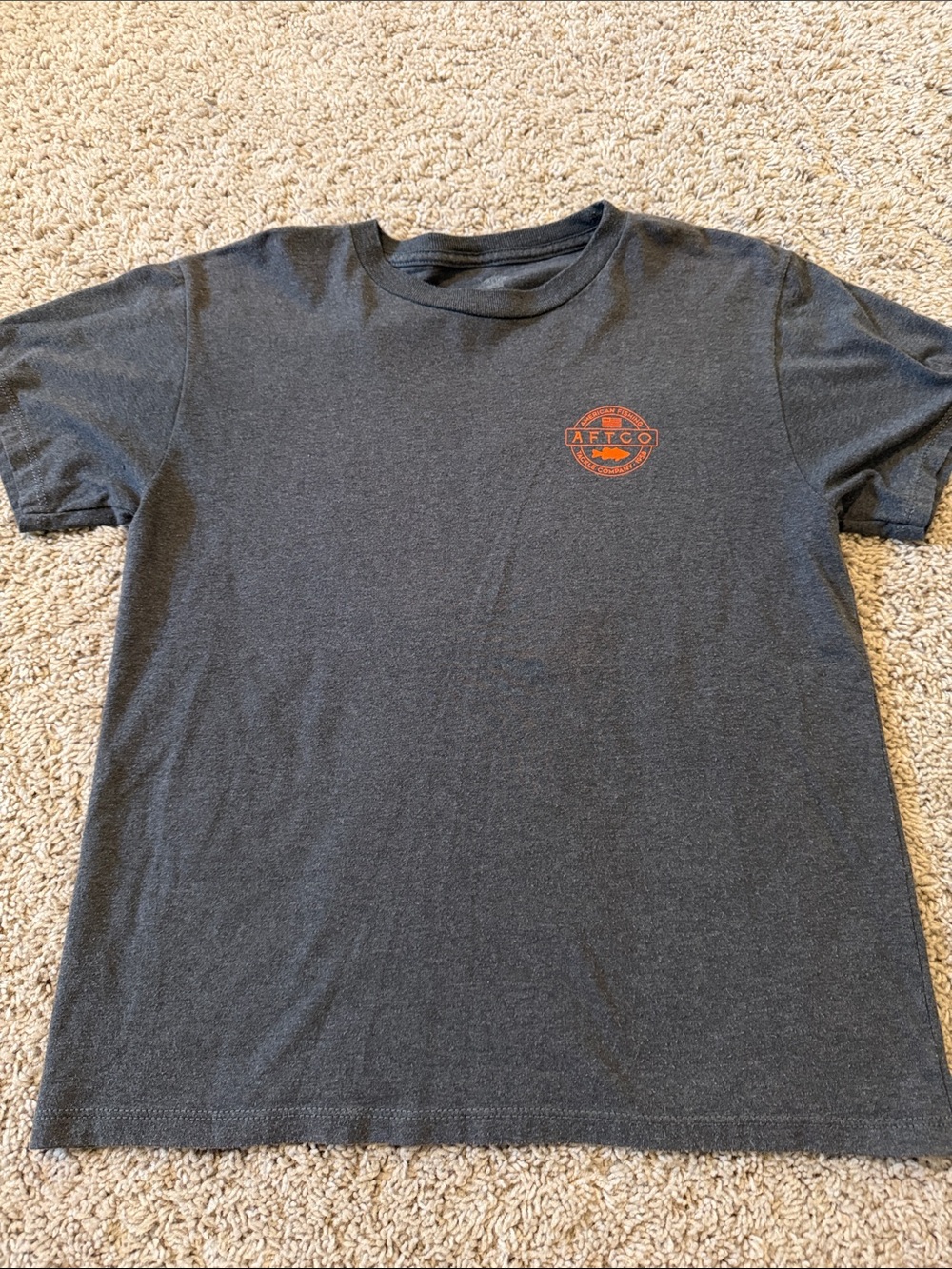 AFTCO Kids Dark Charcoal Short-Sleeve Tee with Orange Chest Logo